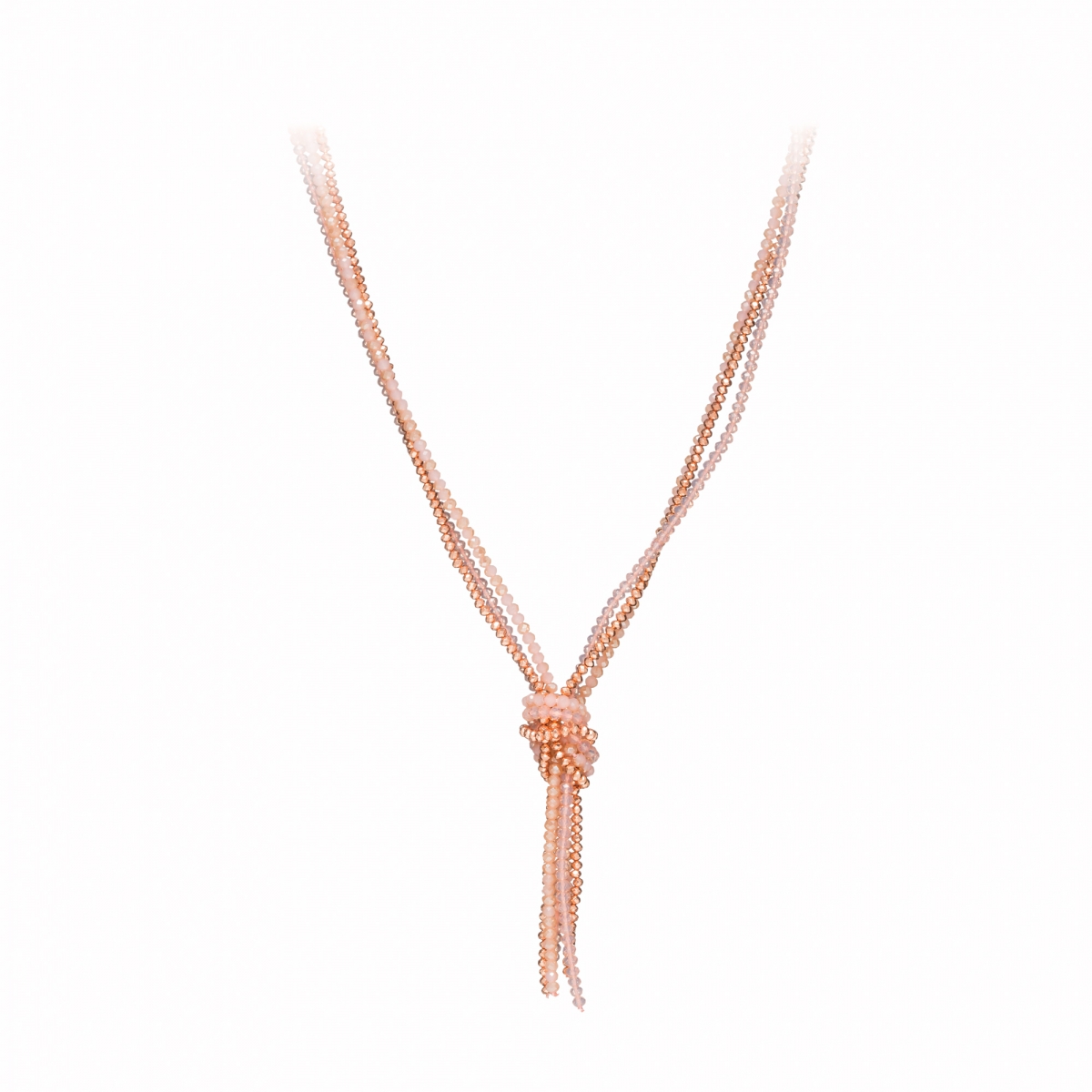 Náhrdelník Knot Pink Rose Gold Crystal Beads