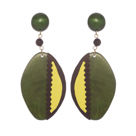 Náušnice Green Wood Leather Oval Statement