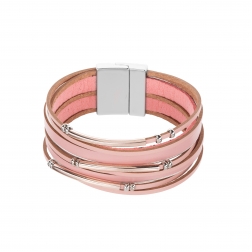 Náramok Fashion Style Eco Leather Light Pink Minimalistic Silver