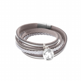 Náramok Fashion Style Eco Leather Grey - Silver Metalic Plain Silver