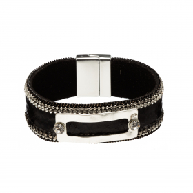 Náramok Snake Print Eco Leather Black Slim Silver