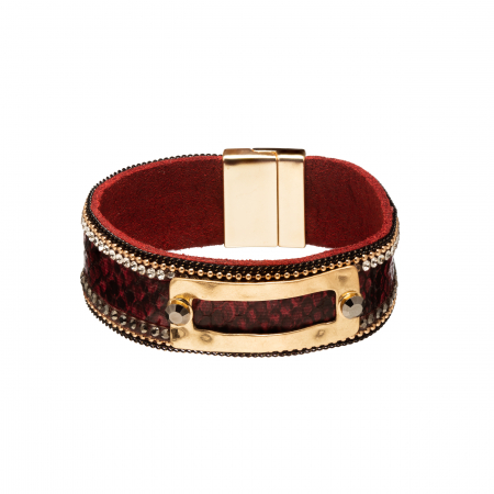 Náramok Snake Print Eco Leather Dark Red Slim Gold