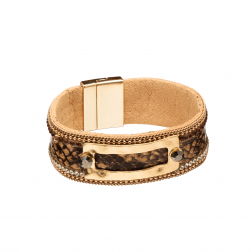 Náramok Snake Print Eco Leather Brown Slim Gold