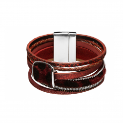 Náramok Snake Print Fluffy Eco Leather Dark Red Gold