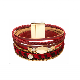 Náramok Snake Print Metal Eco Leather Dark Red Gold