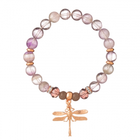 Náramok Mineral Purple Amethyst Rose Gold Dragonfly
