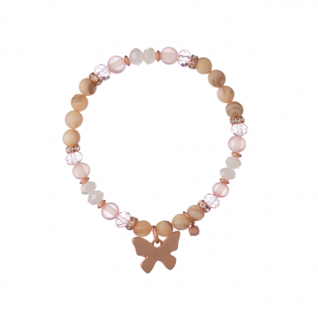 Náramok Mineral Pink Crystal & Shell Rose Gold Butterfly