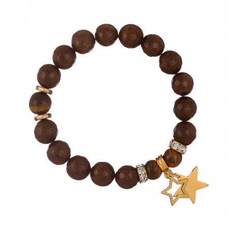 Náramok Mineral Facet Brown Jadeit Gold Stars