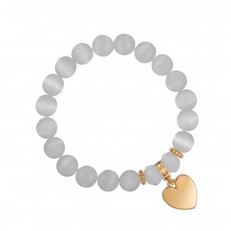 Náramok Mineral White Cat Eye Gold Heart