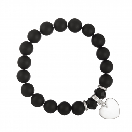 Náramok Mineral Matt Black Onyx Silver Heart