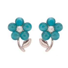 Náušnice Romantik Flower Turquoise Silver Cateye