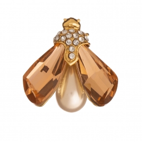 Brošňa Motýľ / Butterfly Light Peach Crystals with White Pearl