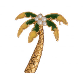 Brošňa Palma / Palm Tree Yellow - Green Colour with White Pearl