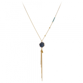 Náhrdelník Exclusive Fine Long Dark Blue Stone Mineral Stripe Gold