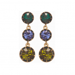 Náušnice Fine Triple Dot Green - Blue Crystals Gold