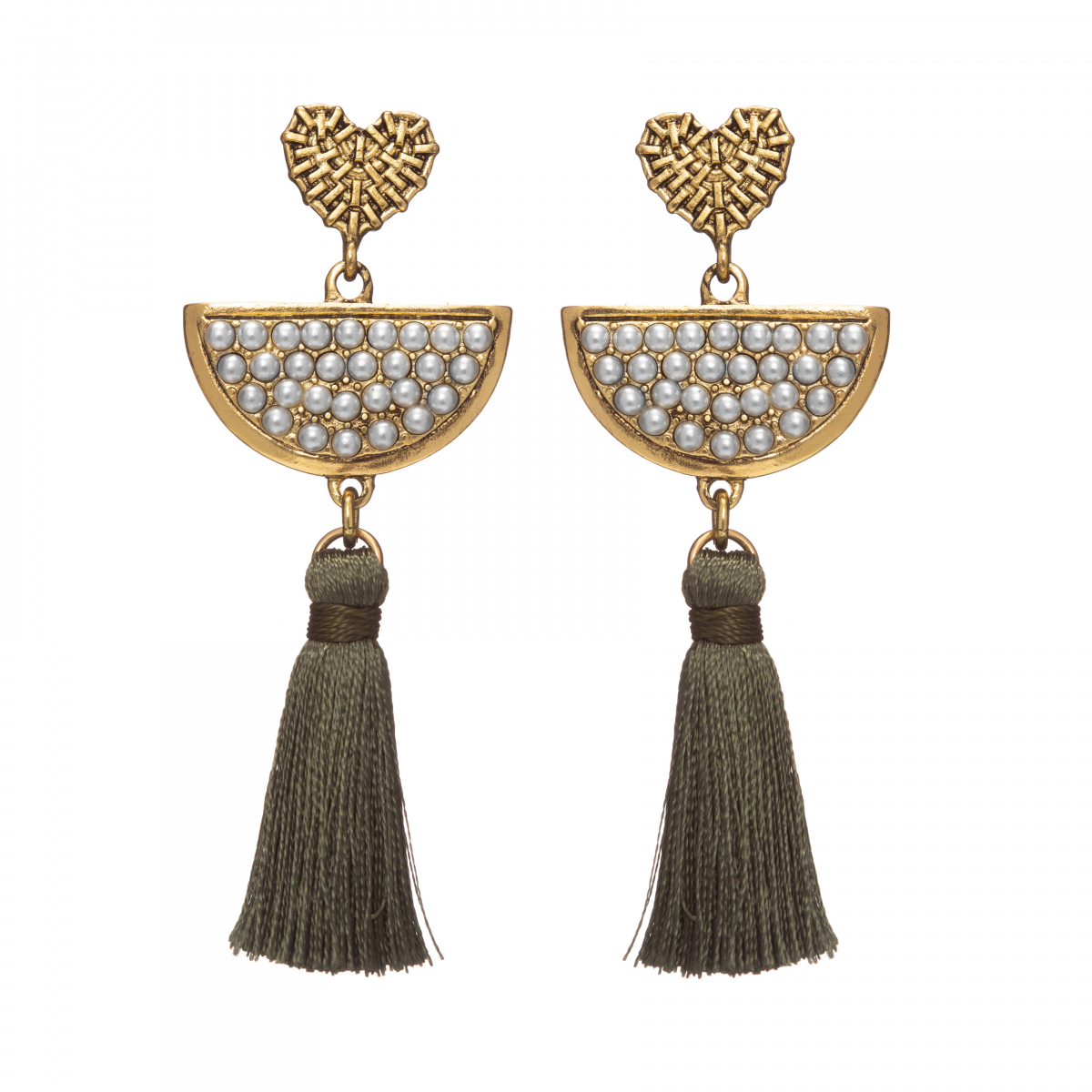 Náušnice Fine Antique Style Khaki Green Stripe White Pearl Antique Gold Náušnice Fine Antique Style Khaki Green Stripe White Pearl Antique Gold