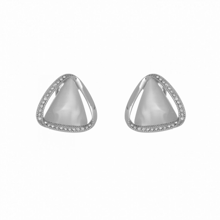 Náušnice White Cateye Big Triangle Silver