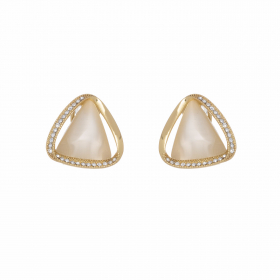 Náušnice White Cateye Triangle Gold