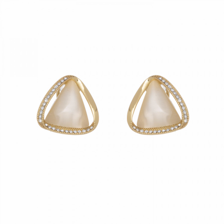 Náušnice White Cateye Triangle Gold