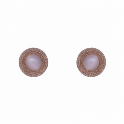 Náušnice White Cateye Button Rosegold