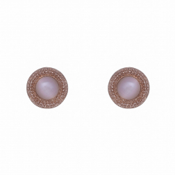 Náušnice White Cateye Button Rosegold