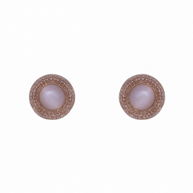 Náušnice White Cateye Button Rosegold