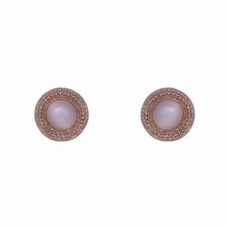 Náušnice White Cateye Button Rosegold