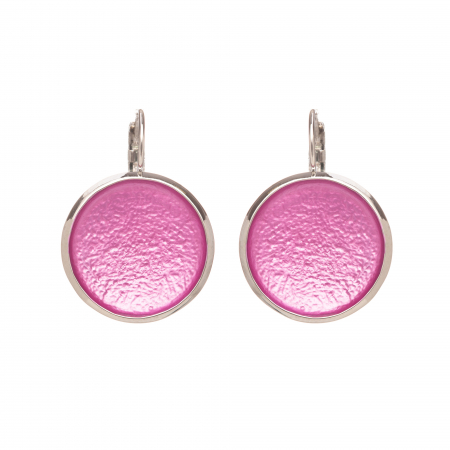 Náušnice Flat Circle Colour Fuchsia Silver