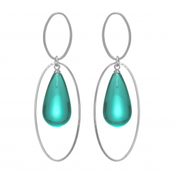 Náušnice Minimalistic Double Oval Drop Resin Green Silver