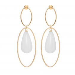 Náušnice Minimalistic Double Oval Drop Resin White Gold