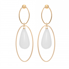 Náušnice Minimalistic Double Oval Drop Resin White Gold