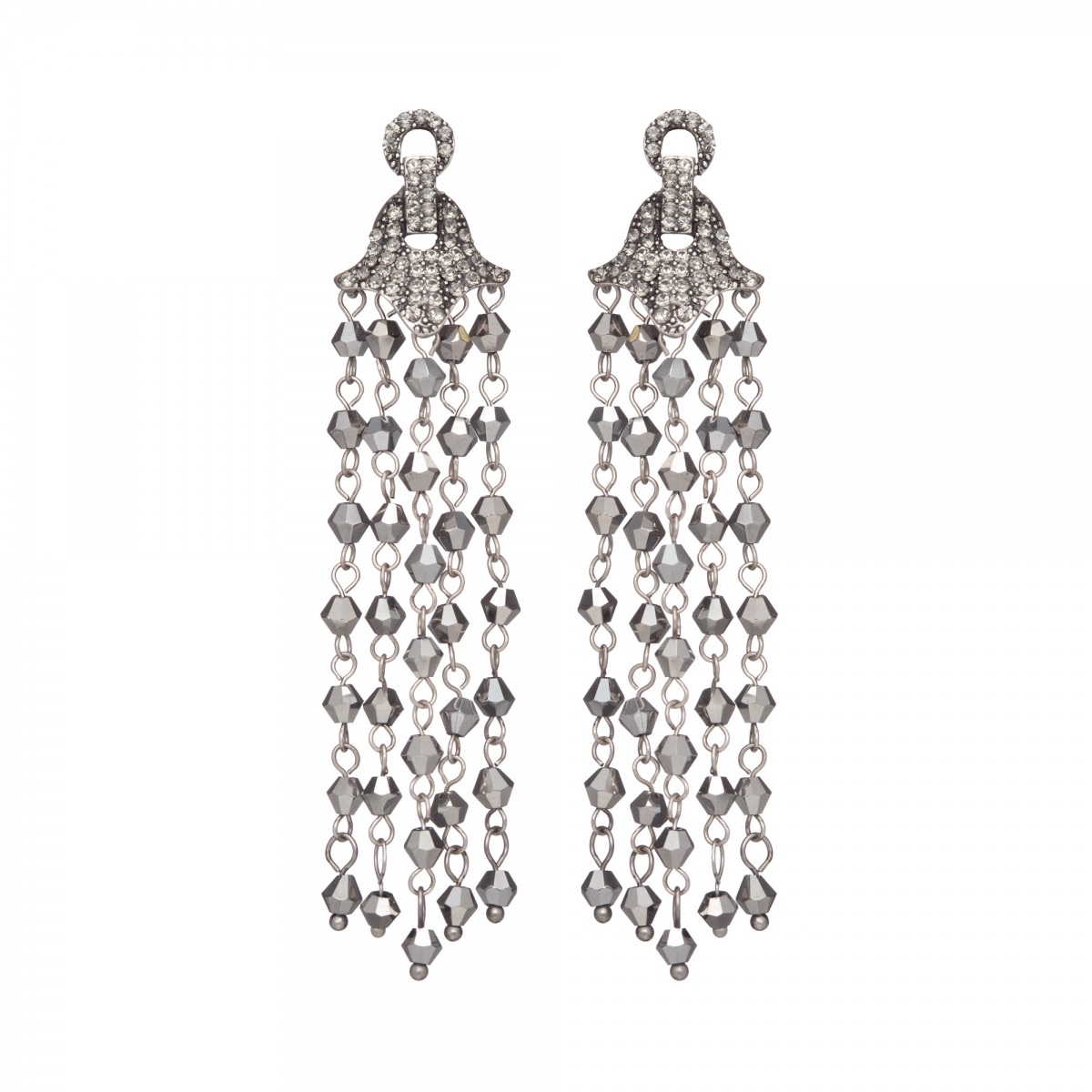 Náušnice Jena Grey Metal Crystal Beads