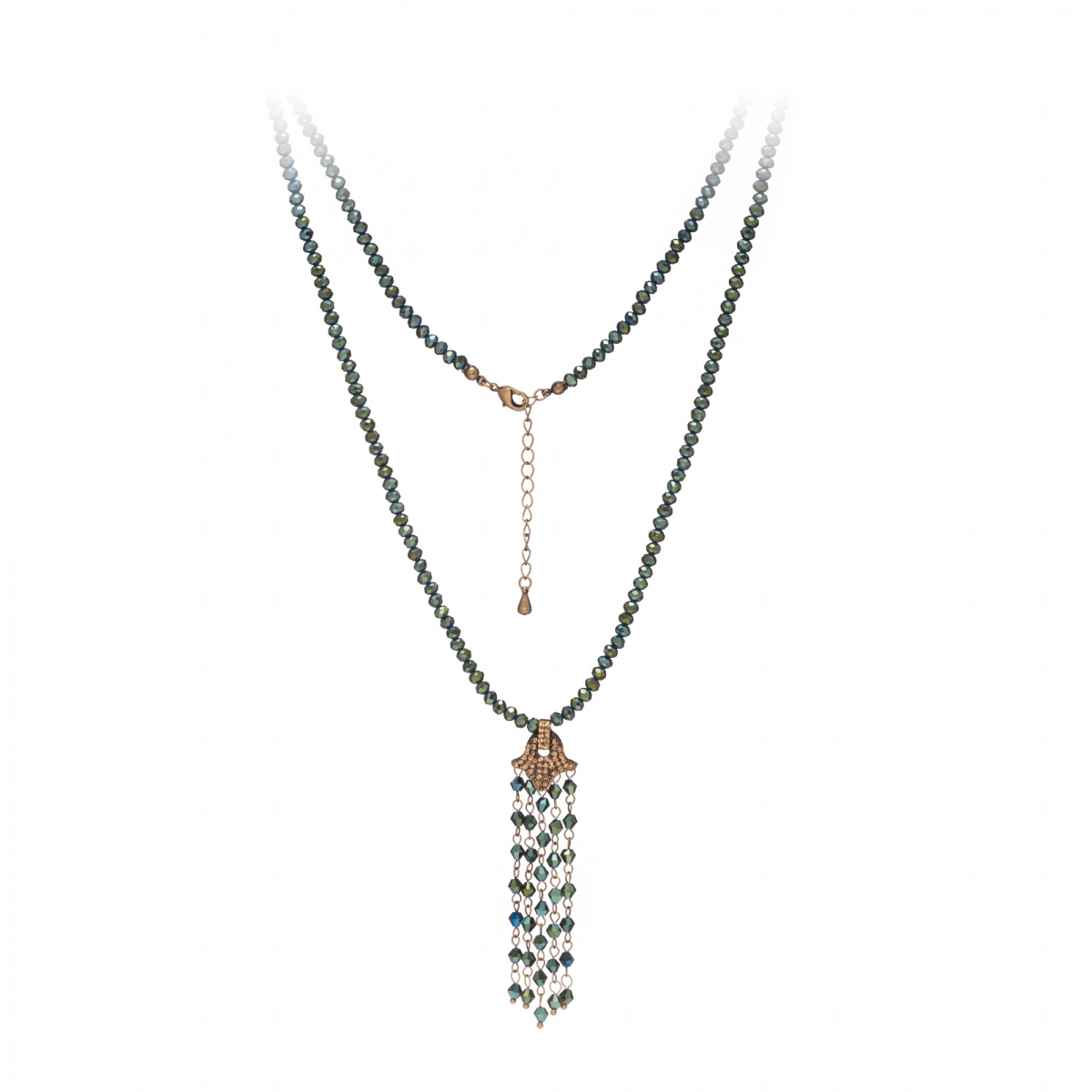 Náhrdelník Jena Green Metal Crystal Beads