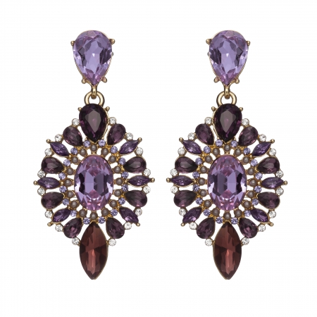 Náušnice Esra Exclusive Elegance Purple Shadows Crystals Gold