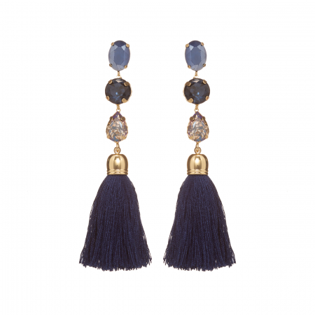  Náušnice Safi Long Dark Blue Crystal Stripe Gold