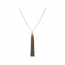 Náhrdelník New Festival Khaki Green Long Leather Stripe Gold