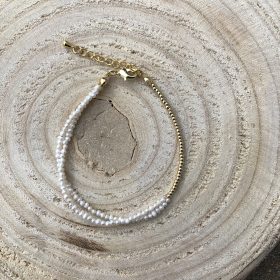  Double Gold Perlový náramok z pravých riečnych perál 