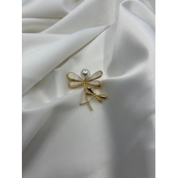 Brošňa zlaté vážky s bielou pravou mušľou a perlou
