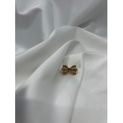 Brošňa mini zlatá mašlička s drobnými bielymi perlami