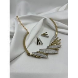 Súprava pozlátená náhrdelníka a náušníc zdobená s bielym krištáľom 