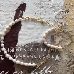 Set moderný perlový náhrdelník a náramok z pravých riečnych perál