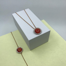 Set Lilian dlhý náhrdelník a náramok so červeno - oranžovým mesačným kameňom a krištáľmi