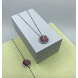 Set Lilian dlhý náhrdelník a náramok s ružovým mesačným kameňom a krištáľmi