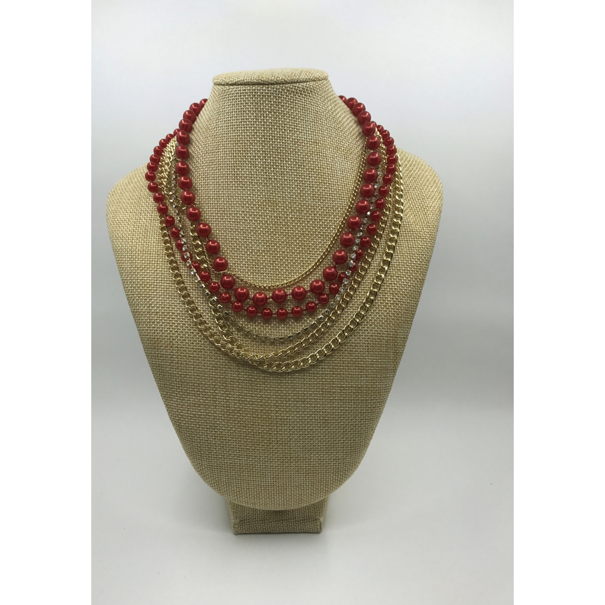 Korálkový náhrdelník perlový červený K-99