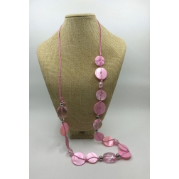Korálkový náhrdelník mušľový ružový K-80