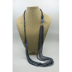 Korálkový náhrdelník krištáľový modrý K-74