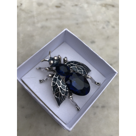 Brošňa modrá mucha s modrým krištáľom